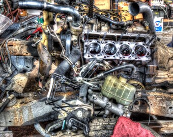 Dismantled diesel engine