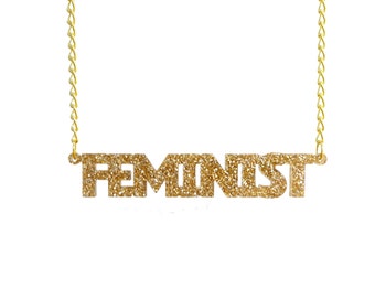 NEW! Gold glitter FEMINIST statement necklace