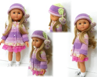 Swing Coat, Hat and Scarf Knitted PATTERN for 13" Les Cheries Corolle Doll by Kdys in PDF form