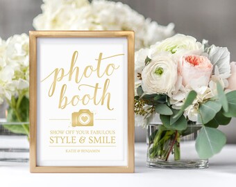 Wedding Photobooth Sign // Gold Wedding Reception Signs // Gold Photo Booth Sign Printable // Editable Wedding Signs