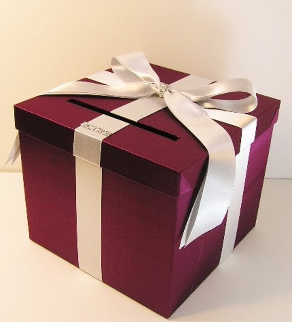 Wedding Card Box Burgundy and Silver Gift Card Box Money Box