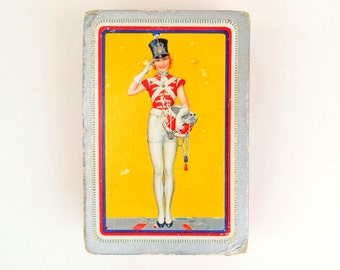 Waddington Deck of Cards - Drum Majorette Playing Cards, Marching Band Drummer Girl, Pin Up Style Playing Cards - Aged