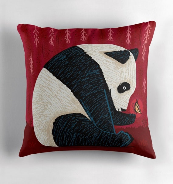 The Panda and the Butterfly - throw pillow cover / cushion cover by Oliver Lake / iOTA iLLUSTRATION