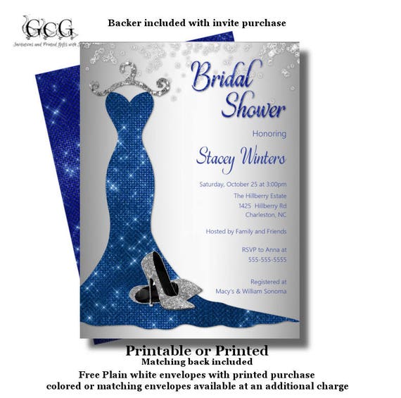 Royal Blue Bridal Shower Invitation Bling Bridal Shower