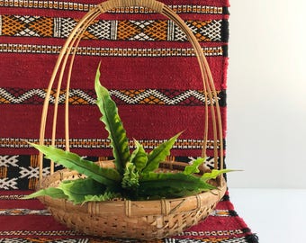 Vintage Woven Bamboo Basket with Handle | Easter Basket | Plant Basket | Display Basket