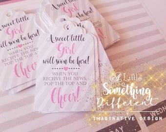 Mini Champagne Bottle Tags Pink and Gray / Mini Wine Bottle Tags / Baby Girl Mini Champagne Tags / Champagne Favor Tags / Gift Tags