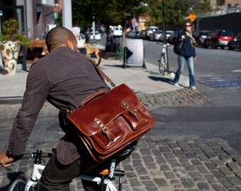 Leather Messenger Bag, Brown Leather Messenger, Mens Leather Briefcase, Laptop Bag, Leather bag, Mens Briefcase (4015BROWN)