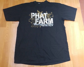 PHAT FARM t-shirt, vintage black cotton jersey 90s hip-hop clothing, 1990s hip hop shirt, og, gangsta rap, size L Large