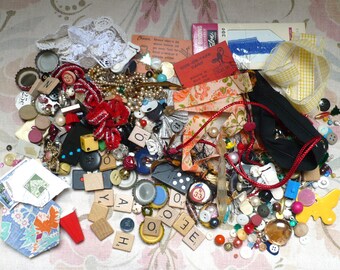 Destash Lot/Found Objects-Altered/Mixed Media-Beads,Trim,Letter Tiles,Cards-etc