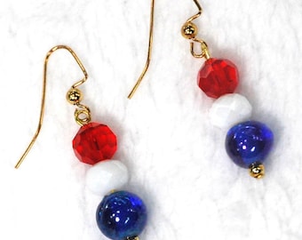 Patriotic Crystal and Glass Earrings | Red, White and Blue Earrings | 4th of July Earrings | Memorial Day Earrings | Labor Day Earrings