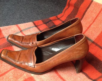 90s Camel Pointy Toe Pumps Cognac High Heels US 10 EU 41 UK 8