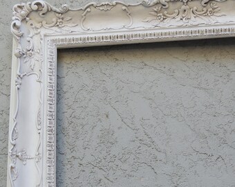 26.5 X 50 White Picture Frame, Ornate Picture Frame, White Floral Picture Frame, Gallery Frame, Large Picture Frame, Floral Frame