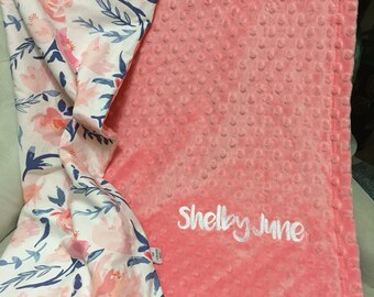 Blush Floral Baby Blanket | Personalized Baby Blanket | Name Baby Blanket | Rose Baby Blanket | Floral Blanket