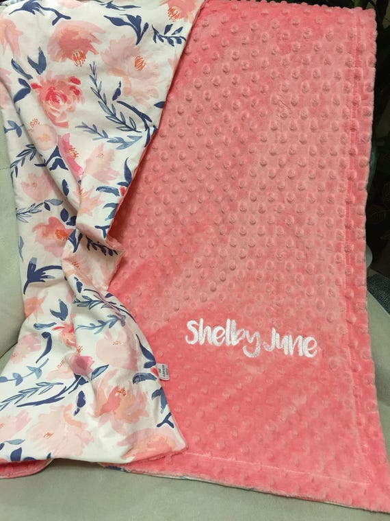Blush Floral Baby Blanket Personalized Baby Blanket Name