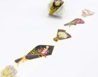 Golden Foil Floral Washi Tapes - Masking Tape - Japanese Washi Tape - Paper Tape - Decorative Tape - Planner Tape