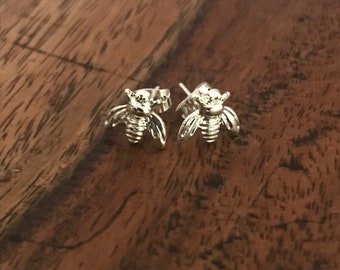 Silver Tiny Cute Bumblebee Honey Bee earrings studs