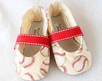 Girl Boutique Bootie A LEAGUE of HER OWN-Red, Cream, Baseball, Sport Mary Jane
