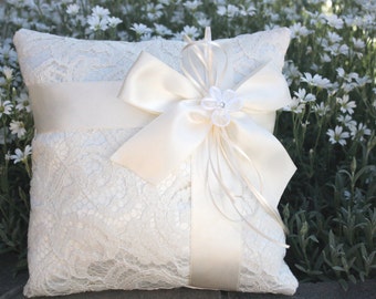 Lace Ring Bearer Pillow, ivory ring bearer pillow, satin and lace ringbearer pillow, wedding pillow