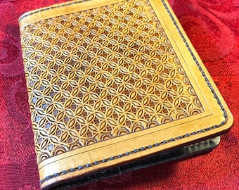 Rustic Leather Bifold Wallet with Diamond and Circle Design