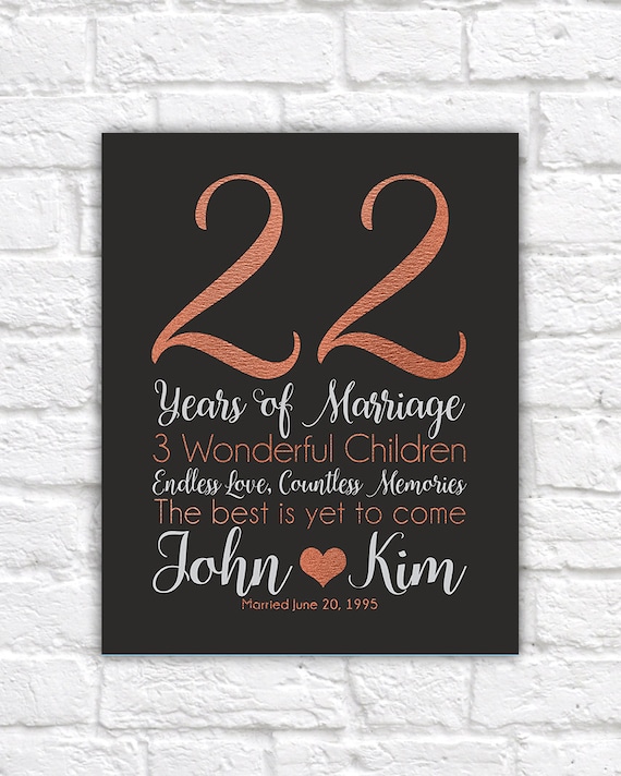 22nd Wedding Anniversary Gifts
 Personalized Anniversary Gifts 22 Years Copper Anniversary