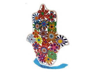 Flower Hamsa, Hamsa, Hamsa hand, Judaica, Jewish Gifts, Evil eye Hamsa, Metal Hamsa, Judaica art, Hamsa Charm, Metal Art, Israeli Art