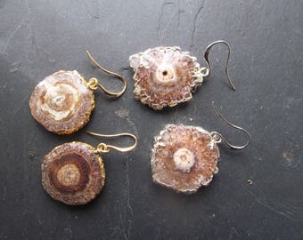 geode earrings brown, raw crystal earrings, raw stone earrings, geode jewelry gift, raw quartz crystal earrings, raw geode jewelry,