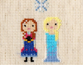 Anna & Elsa (Disney's Frozen) Pixel Portrait Cross Stitch Pattern (PDF)