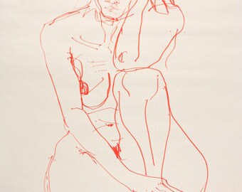 Art print - seated female - gesture figure drawing from life