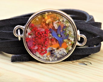 Wrap Bracelet, Real flowers, Suede bracelet, Leather Jewelry, Women accessories, boho, bohemain, hippie, hippie style, nature, terrarium