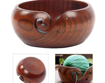 Sheesham Wood Yarn Bowl. Wooden Yarn Bowl Holder 6" x 3" x 6". Authentic, Imported From India Gift For Knitting & Crochet
