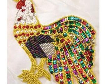 Rooster with Colorful Tail, Sequin Beaded 7" x 5" -1035-0094-0251