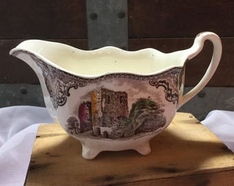 Johnson Brothers / Old Britain Castles / Brown/Multicolor Transferware Creamer / 1930s