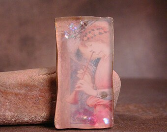 Angel Pendant, Rustic Resin Mixed Media Pendant, Divine Spark Designs, SRA