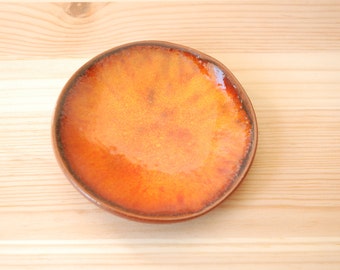 Small Ceramic Plate in orange, Ring Holder, Trinket Dish, Jewelry Holder.