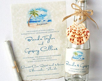 Beach Wedding Invitation, 87 Bottle Invitation Suites