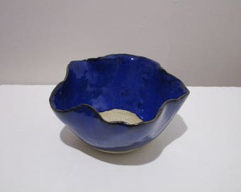 Small blue stoneware ceramic flower Bowl