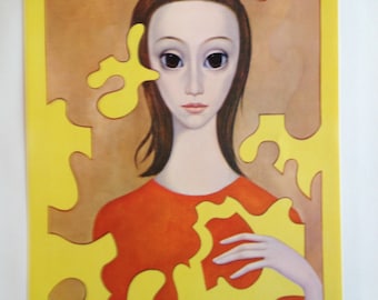 Big Eye Girl - HALF OFF The Puzzle - Margaret Keane Lithograph Print 1963