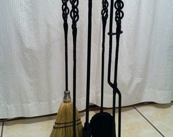 Hand forged iron fire place set, hearth tool, cabin decor, Gifts for men, Fireplace tool, blacksmith, fire poker set