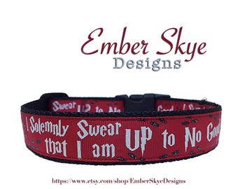 Harry Potter "I Solemnly Swear That I Am Up To No Good" Red Adjustable Dog Collar 1" Wide