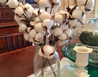 Three Cotton stems, cotton decor, cotton boll stems, rustic cotton, Cotton Stems, farmhouse decor, DIY Rustic wedding, Vintage Cotton Decor