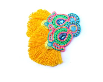 Colorful Tassel Earrings, Handmade Soutache Earrings, Tassel earrins, Fringe Earrings, Soutache Jewelry, Handmade Boho Earrings