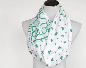 St Patrick's Day Scarf, Love Irish Scarf Shamrock scarf Love letters Scarf, love Irish scarf reversible scarf, white green scarf gift idea