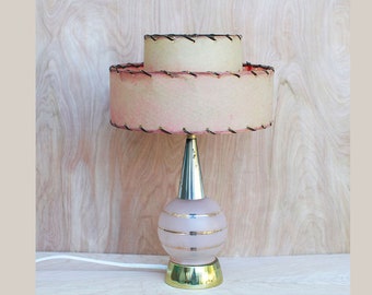 Sweet Mid Century Modern Atomic Pink Bubble Table Lamp with Fiberglass Two Tiered Shade