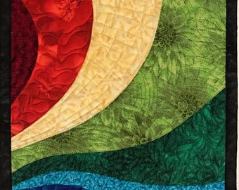 Art Quilt Multi Color Curves Small, Wall Quilt, Wall Hanging