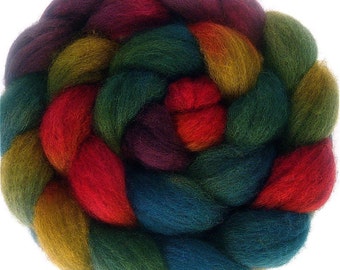 Handpainted Dark BFL Wool Roving - 4 oz. ARCADE - Spinning Fiber
