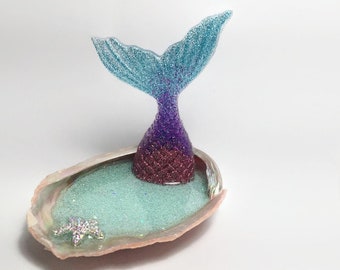 Custom Ombre Mermaid Tail Ring Holder Earrings Ring Plate Resin Art Bridesmaid Gift Personalized Glow in the Dark-Free Shipping