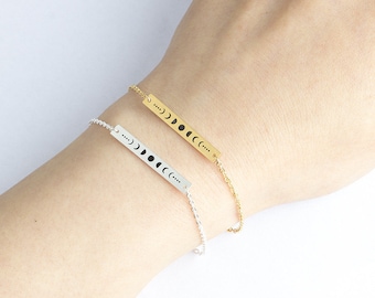 Moon phases Bracelet, Moon Charm Bracelet, Moon Phases bar bracelet, Bar Bracelet, Long Bar Bracelet, Full Moon Bracelet, Crescent Bracelet