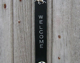 Handmade Silver Sleigh Bell Door Hanger - Welcome