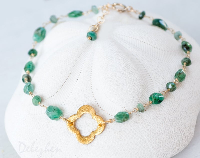 Raw Emerald Bracelet Stack Bracelet May Birthstone Jewelry