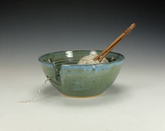 Large Yarn Bowl, blue/green, chunky yarn. Knitting bowl. Ready to ship.